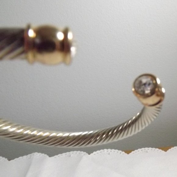 Twisted Metal Bracelet with Gold and Rhinestone Accents - Picture 7 of 9